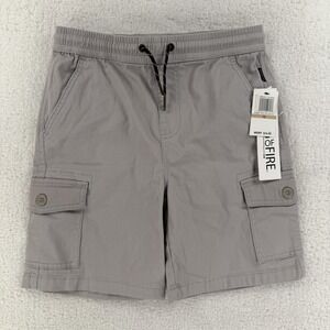 Ring Of Fire Cargo Shorts Boys 12 Gray Twill Elastic Waist Drawstring Pockets